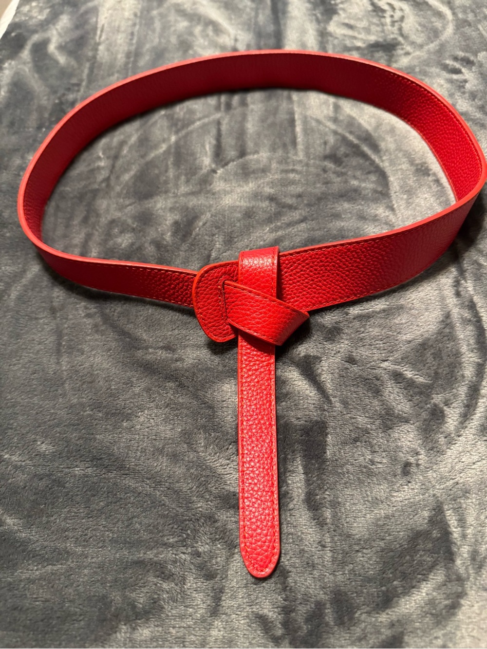 Red Pebbled Leather Wrap Knot Waist Belt